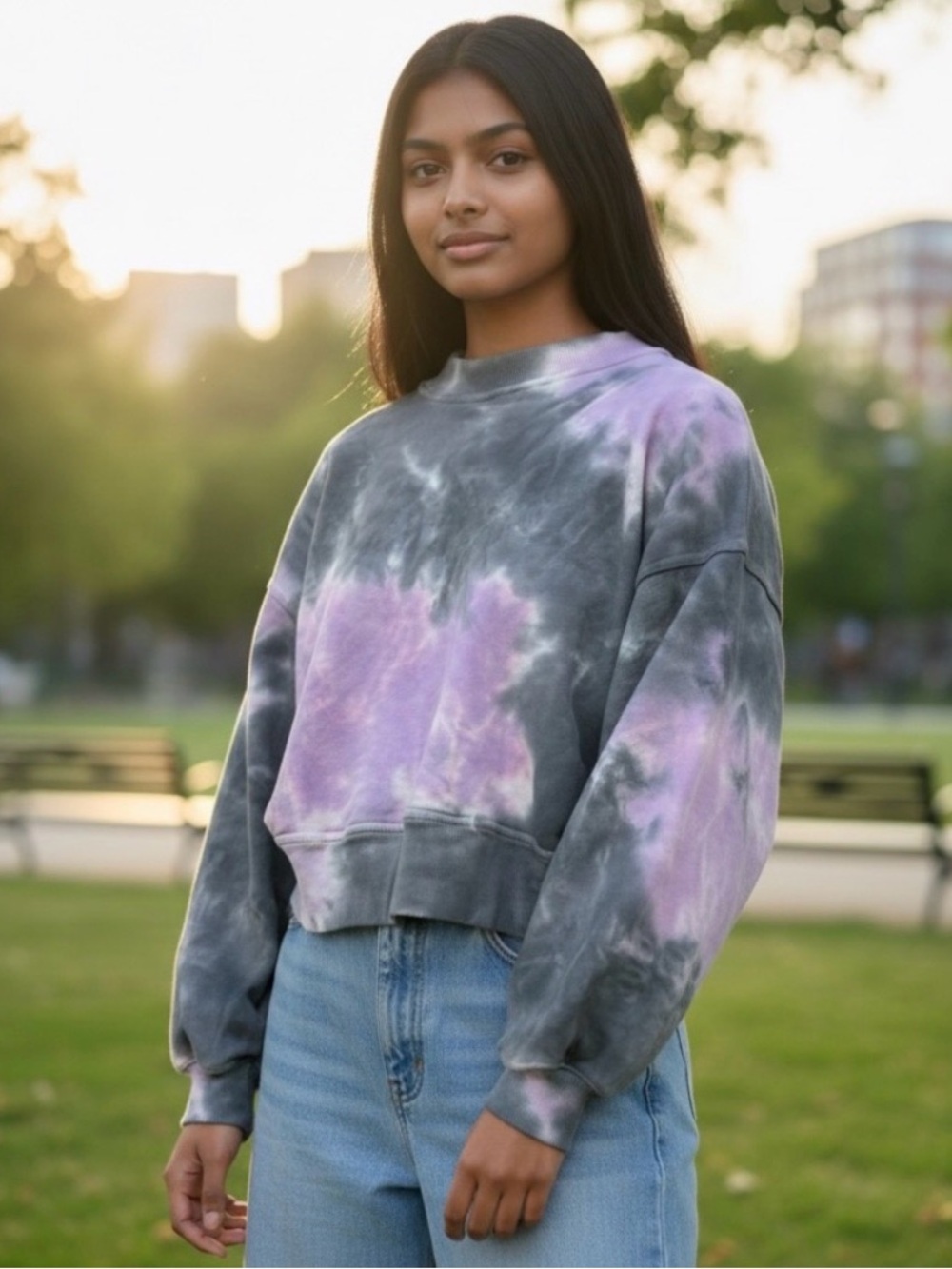 All in Favor Purple Gray Tie Dye Cropped Sweatshirt Sz S